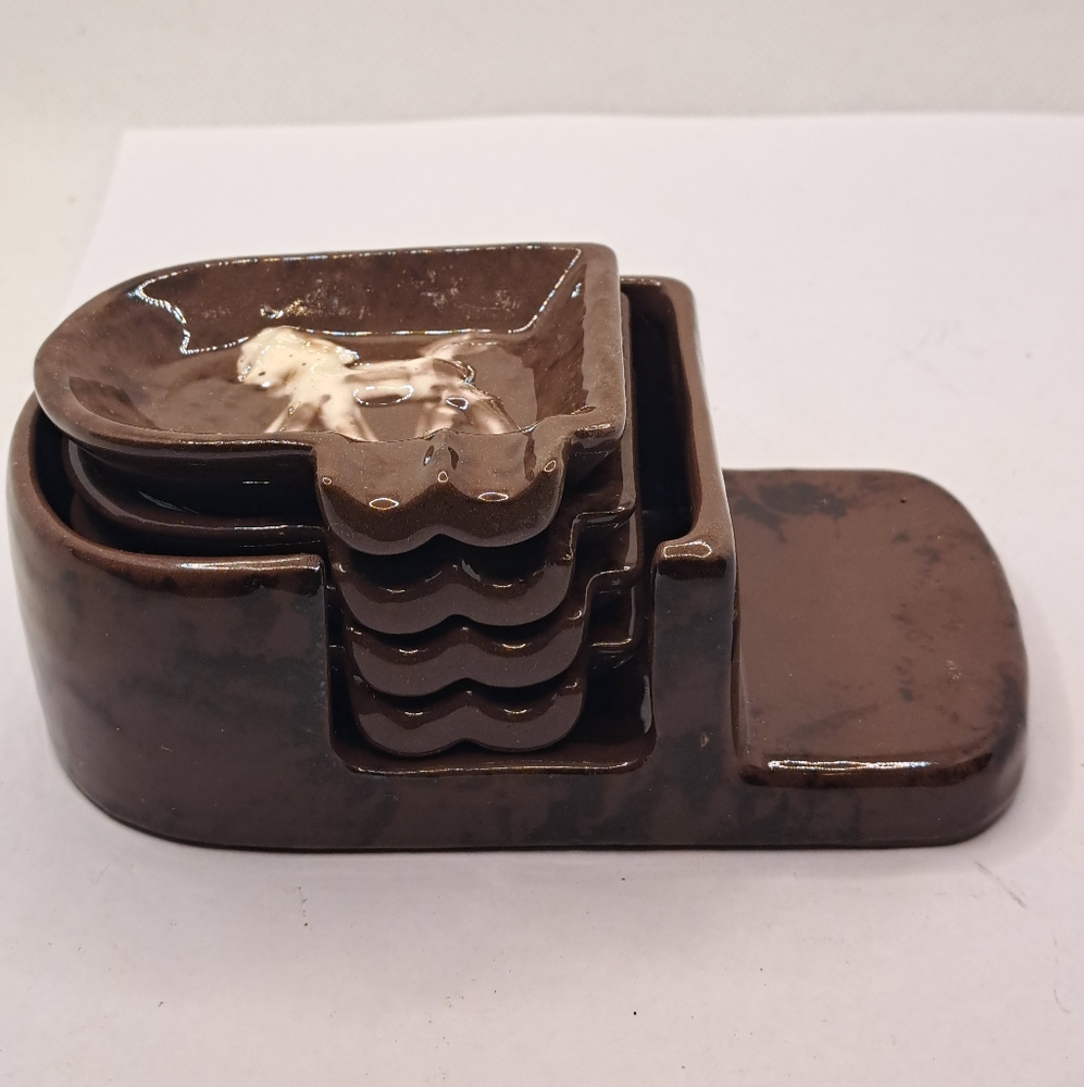 Ashtray Set Made in Occupied Japan Brown 4 ashtrays Vintage.